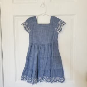Gymboree Girls Eyelet Chambray Tiered Dress Prairie Fields Denim 5T